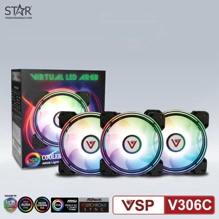 Fan Case VSP V306C ARGB 12cm Pack 3 Fan (Hub + Remote)