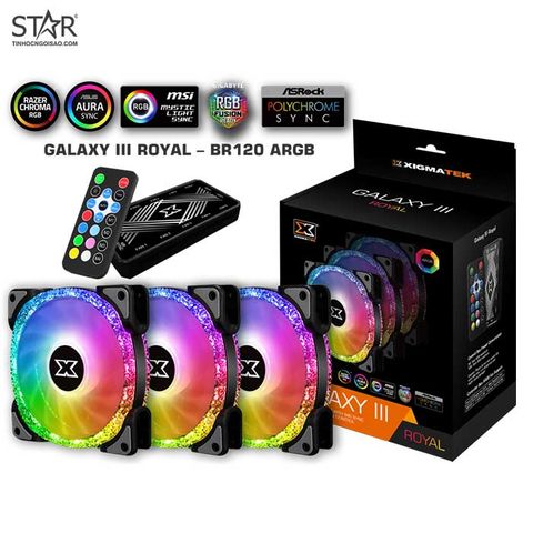 Quạt tản nhiệt PC Xigmatek Galaxy III Royal BX120 | Kit 3 fan 120mm, ARGB, Đen