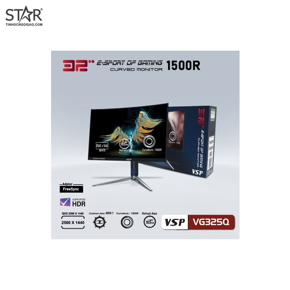 Màn Hình Gaming VSP VG325Q (31.5 inch, 2K, VA, 165Hz, 4ms, 400nits, HDMI+DP, Cong)