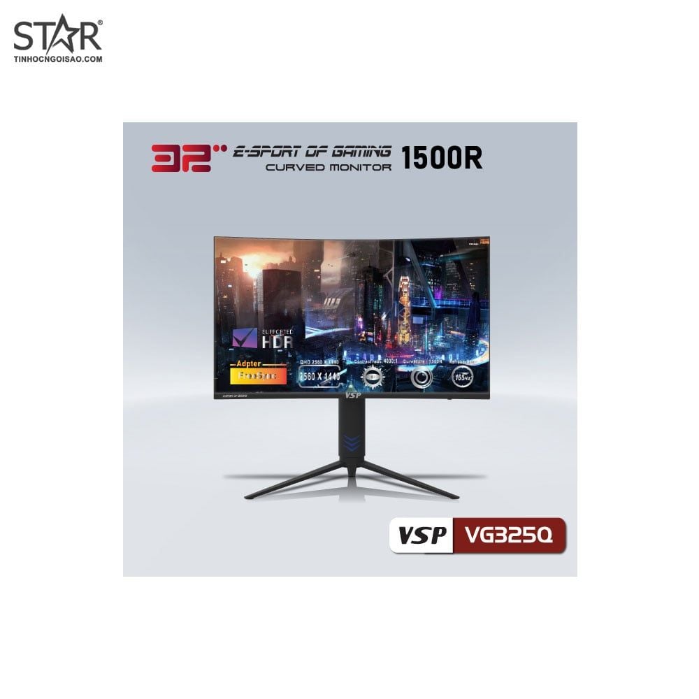 Màn Hình Gaming VSP VG325Q (31.5 inch, 2K, VA, 165Hz, 4ms, 400nits, HDMI+DP, Cong)