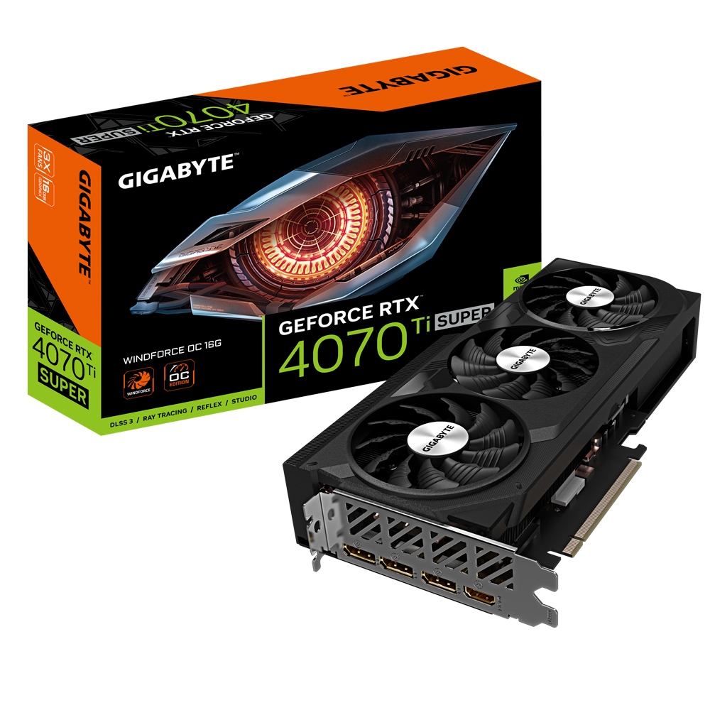 Card màn hình VGA GIGABYTE GeForce RTX 4070 Ti SUPER WINDFORCE OC 16G (GV-N407TSWF3OC-16GD)