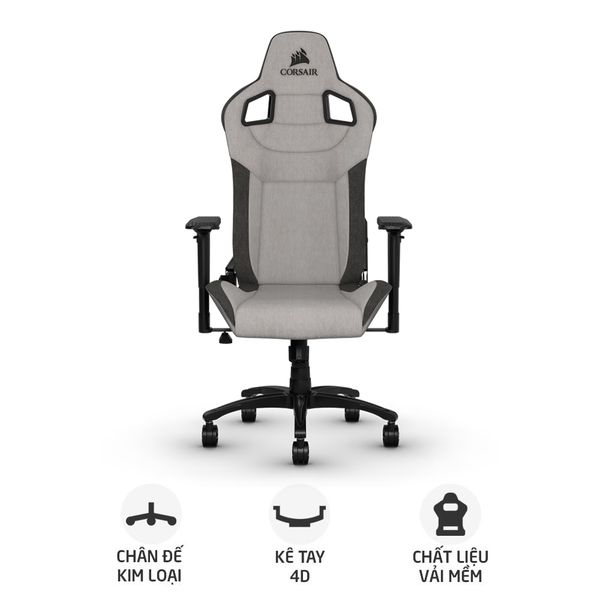  Ghế gaming CORSAIR T3 RUSH | Xám than, 120kg, Chân xoay, Lưng vải (CF-9010031-WW) 