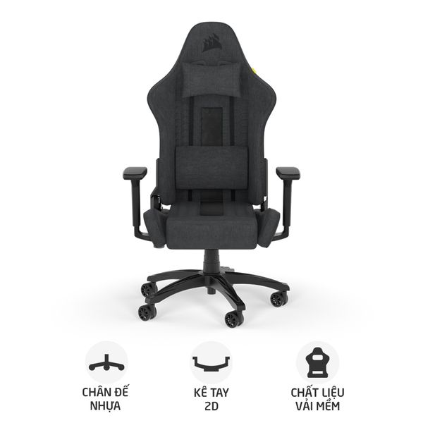  Ghế gaming CORSAIR TC100 RELAXED | Xám, 120kg, Chân xoay, Lưng vải (CF-9010052-WW) 
