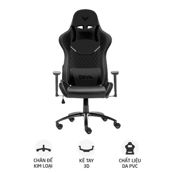  Ghế gaming CENTAUR Devil | Đen, 120kg, Chân xoay, Da PU 