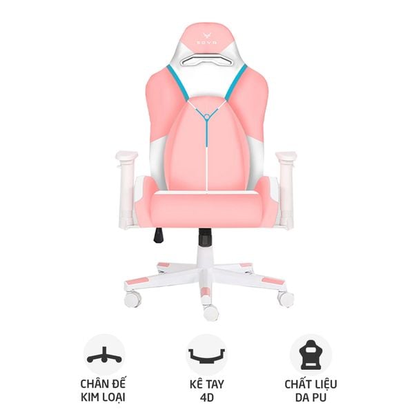  Ghế gaming CENTAUR Sova | Hồng, 120kg, Chân xoay, Da PU 