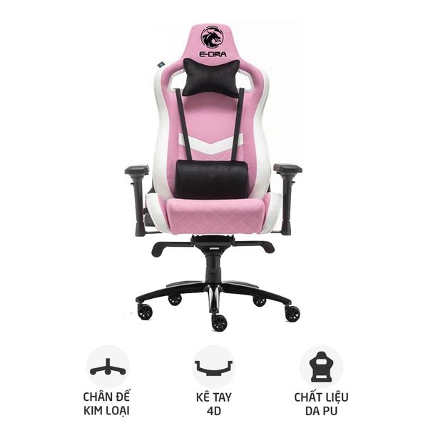  Ghế gaming E DRA IRIS EGC228 | Hồng, 120kg, Chân xoay, Da PU 