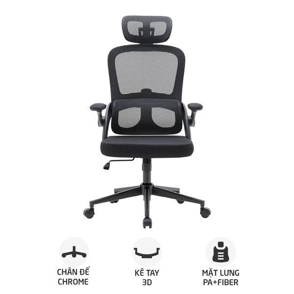  Ghế công thái học SIHOO M102C | Đen, 100kg, Chân xoay, Lưng lưới 