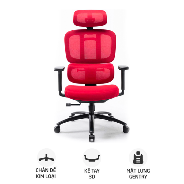  Ghế công thái học WARRIOR Hero WEC509 | Đen đỏ, 150kg, Chân xoay, Lưng lưới 