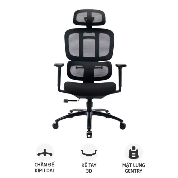 Ghế công thái học WARRIOR Hero WEC509 | Đen, 150kg, Chân xoay, Lưng lưới 