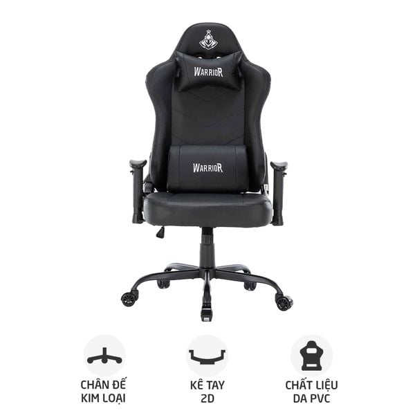  Ghế gaming WARRIOR Raider WGC207 | Đen, 120kg, Chân xoay, Da PU 