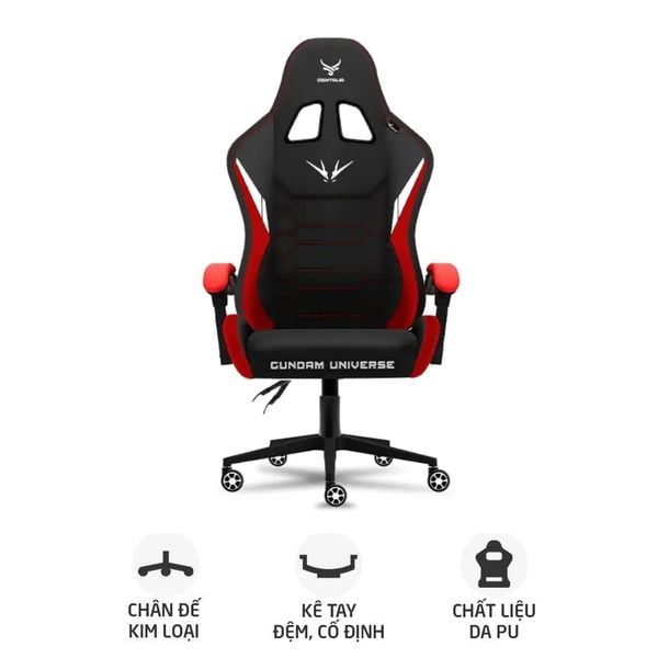  Ghế gaming CENTAUR Gundam Universe | Đen đỏ, 150kg, Chân xoay, Da PU 