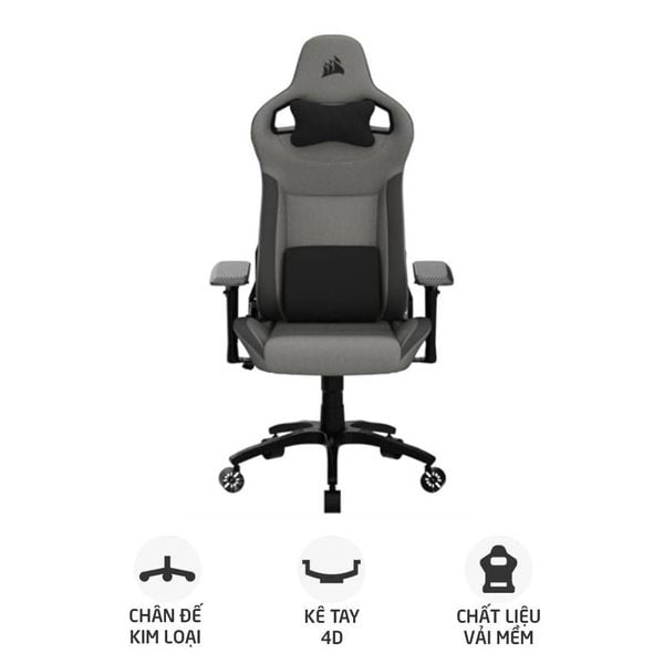  Ghế gaming CORSAIR T3 RUSH | Xám than, 120kg, Chân xoay, Lưng vải (CF-9010056-WW) 