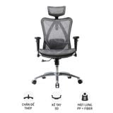  Ghế công thái học SIHOO M57 | Đen xám, 120kg, Chân xoay, Lưng lưới 