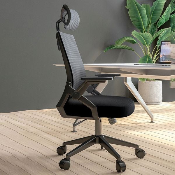  Ghế công thái học OEM TMS04 | Đen, 120kg, Chân xoay, Lưng lưới 