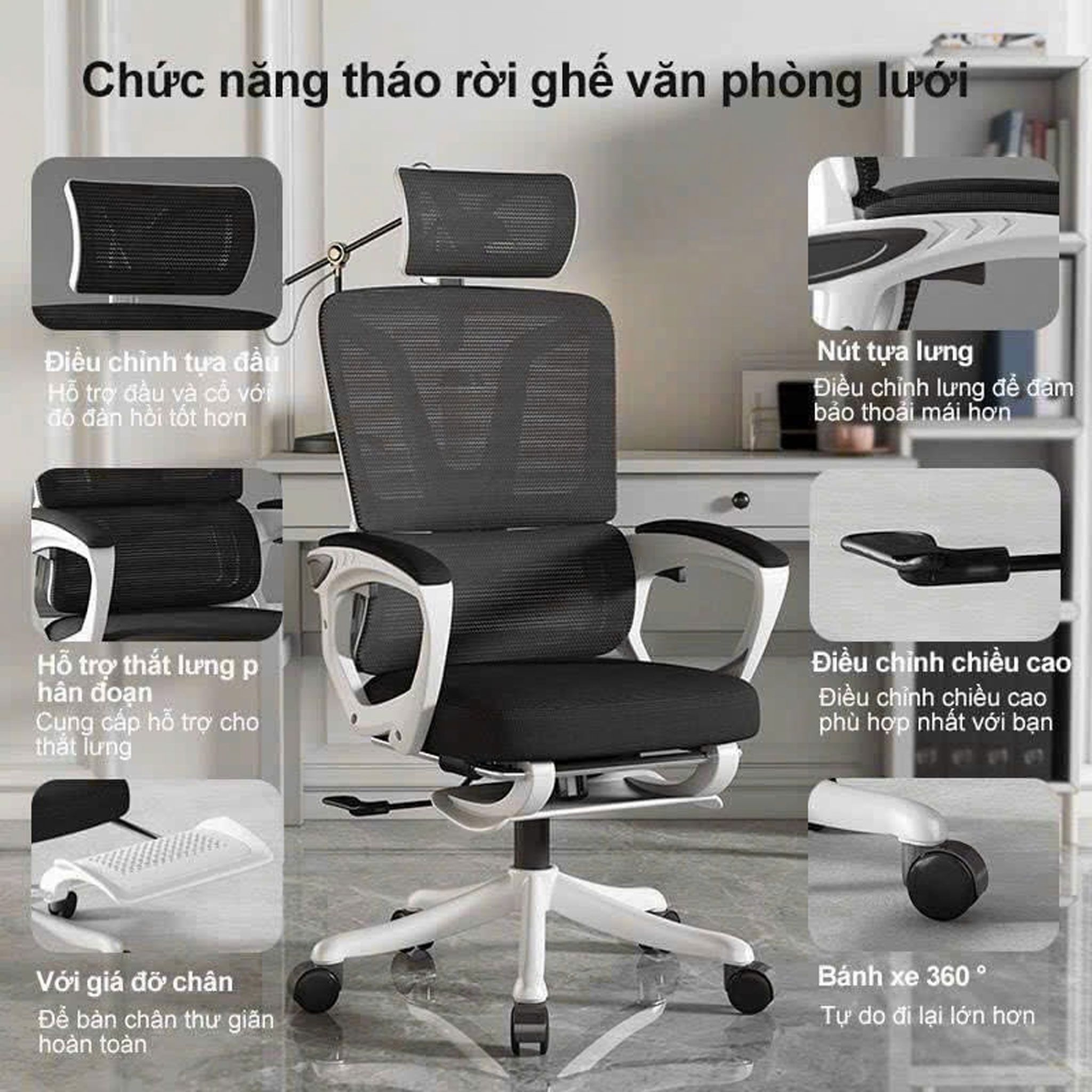 Ghế công thái học Ergonomic TMS08 | Trắng