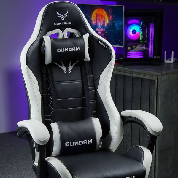  Ghế gaming CENTAUR Gundam Universe | Đen trắng, 150kg, Chân xoay, Da PU 