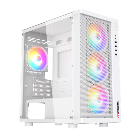 Thùng máy Magic GM-01 Mesh - Trắng | Micro ATX, Sẵn 4 fan RGB