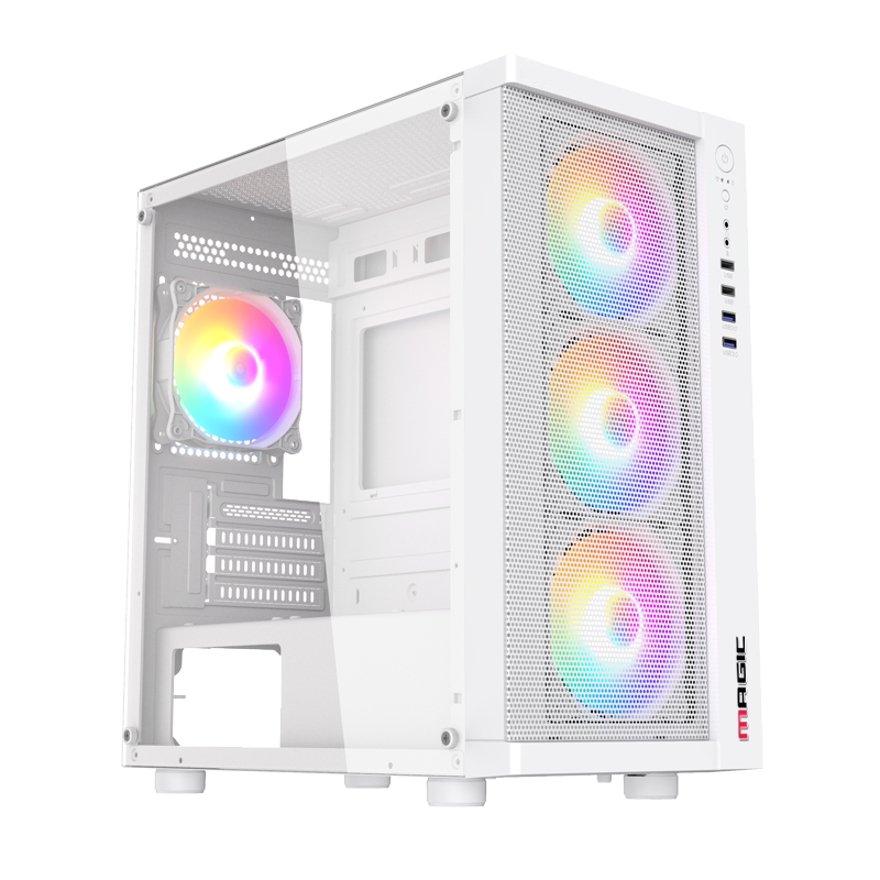 Thùng máy Case Magic GM-01 Mesh - Trắng | MATX, Sẵn 4 fan RGB