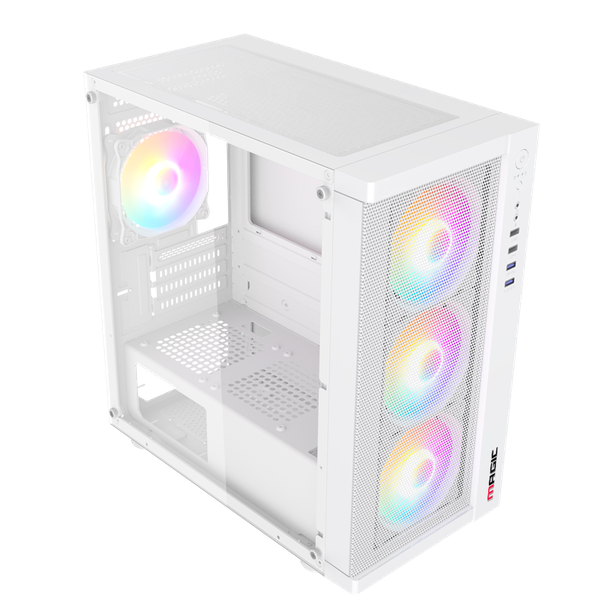  Thùng máy Magic GM-01 Mesh - Trắng | Micro ATX, Sẵn 4 fan RGB 