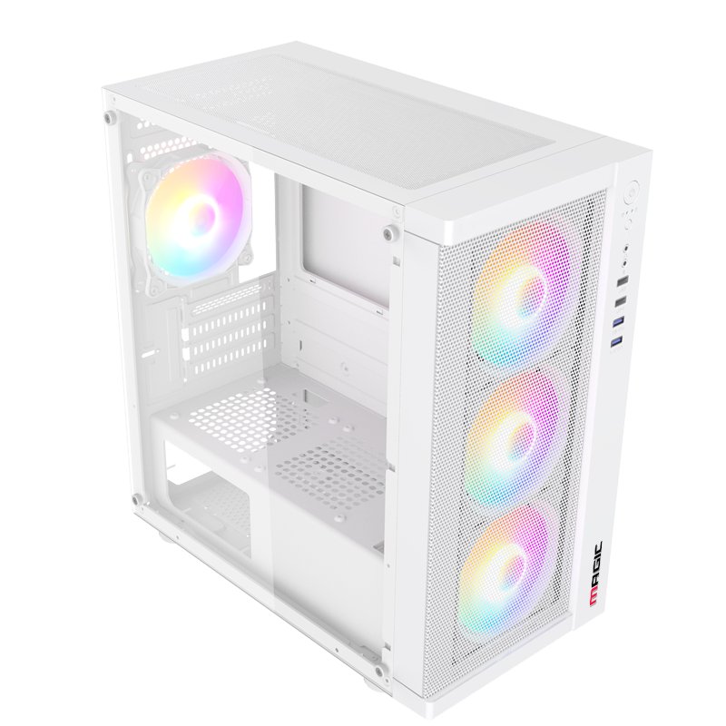 Thùng máy Case Magic GM-01 Mesh - Trắng | MATX, Sẵn 4 fan RGB