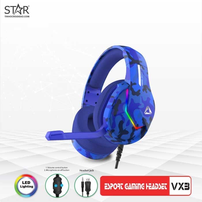 Tai Nghe VSP Esport Gaming VX3 RGB (Xanh Dương)