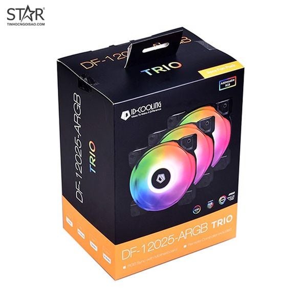  Quạt tản nhiệt PC ID-COOLING DF-12025-ARGB Trio | Kit 3 fan 120mm, ARGB, Đen 