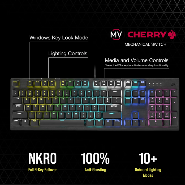  Bàn Phím Cơ Corsair K60 Pro RGB Low Profile Cherry MX Viola (CH-910D019-NA) 