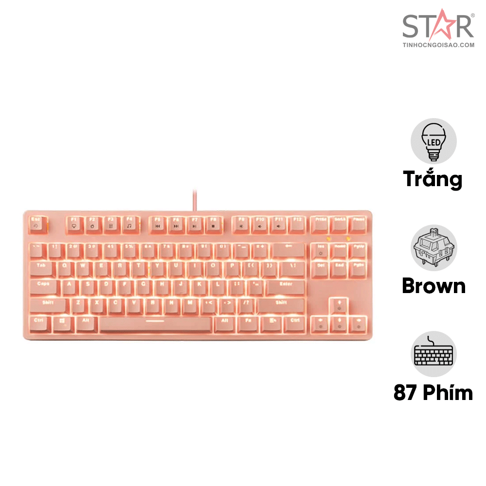 Bàn Phím Cơ Gaming E-Dra EK387L Pink, Led White, Brown switch