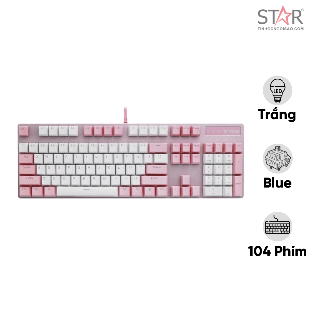 Bàn Phím Cơ Gaming Rapoo V500 Pro Pink White Led Rainbow Blue Switch