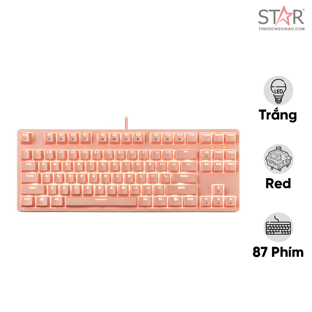 Bàn Phím Cơ Gaming E-Dra EK387L Pink, Led White, Red switch