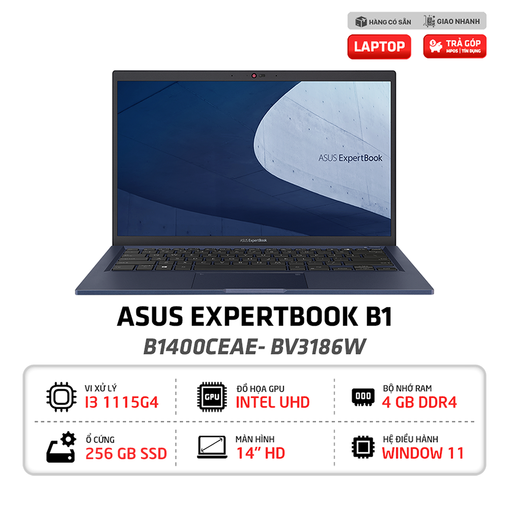 Laptop Asus ExpertBook B1400CEAE- BV3186W i3-1115G4 | 4GB | 256GB | 14 inch HD | UMA | Win 11 (Đen)