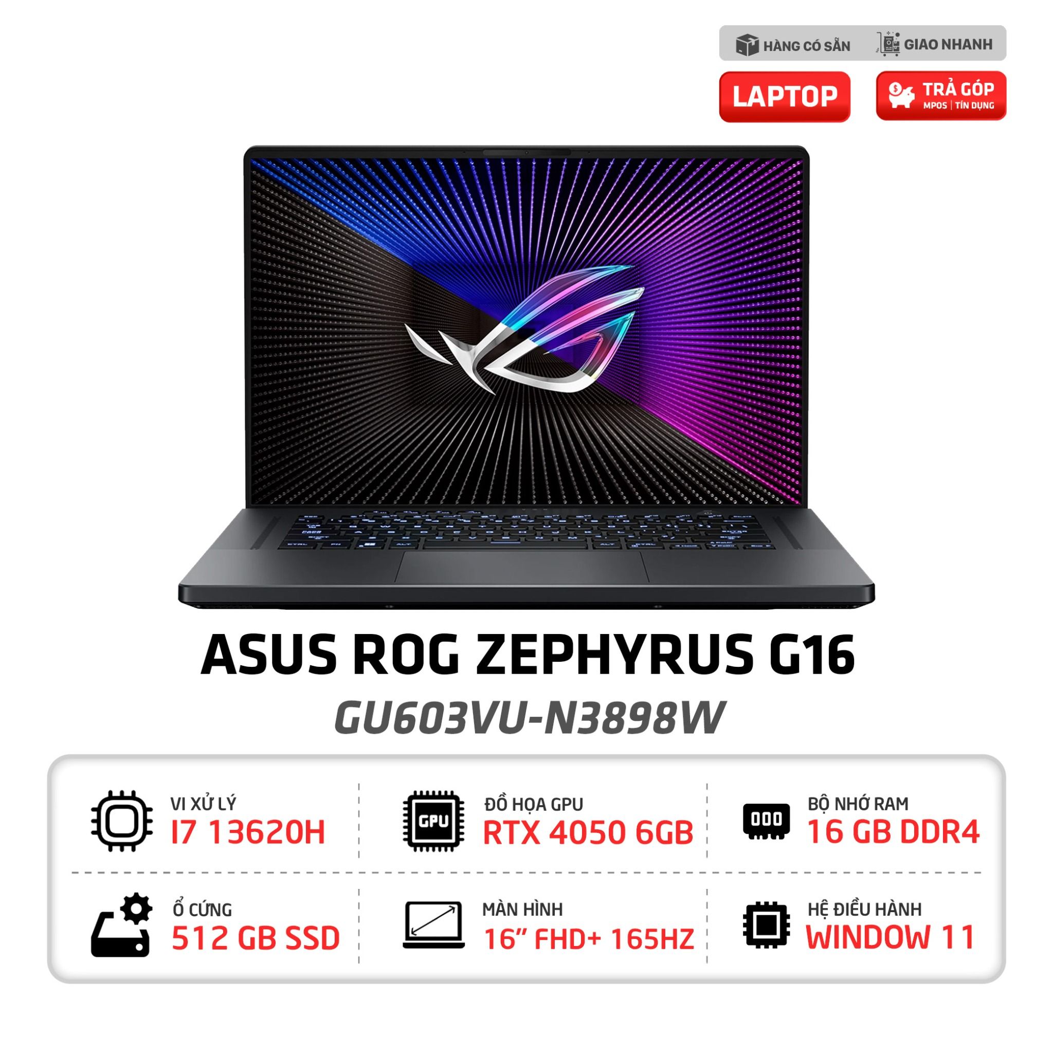 Laptop Asus Gaming ROG Zephyrus G16 GU603VU N3898W