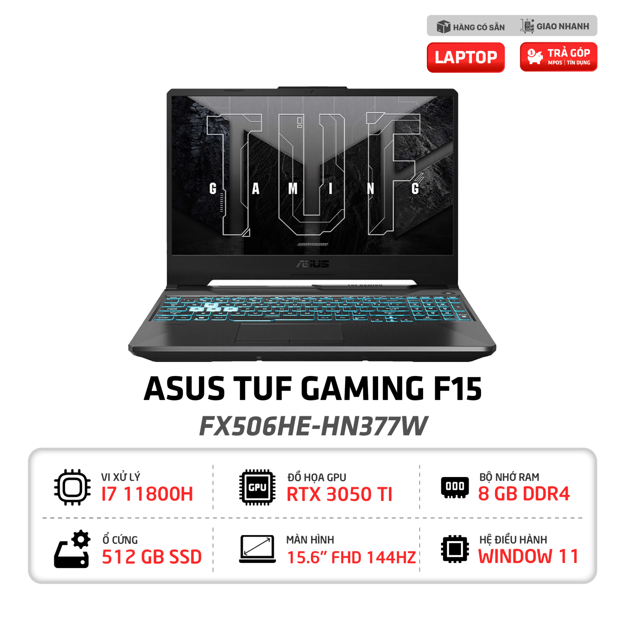 Laptop Gaming ASUS TUF F15 FX506HE HN377W