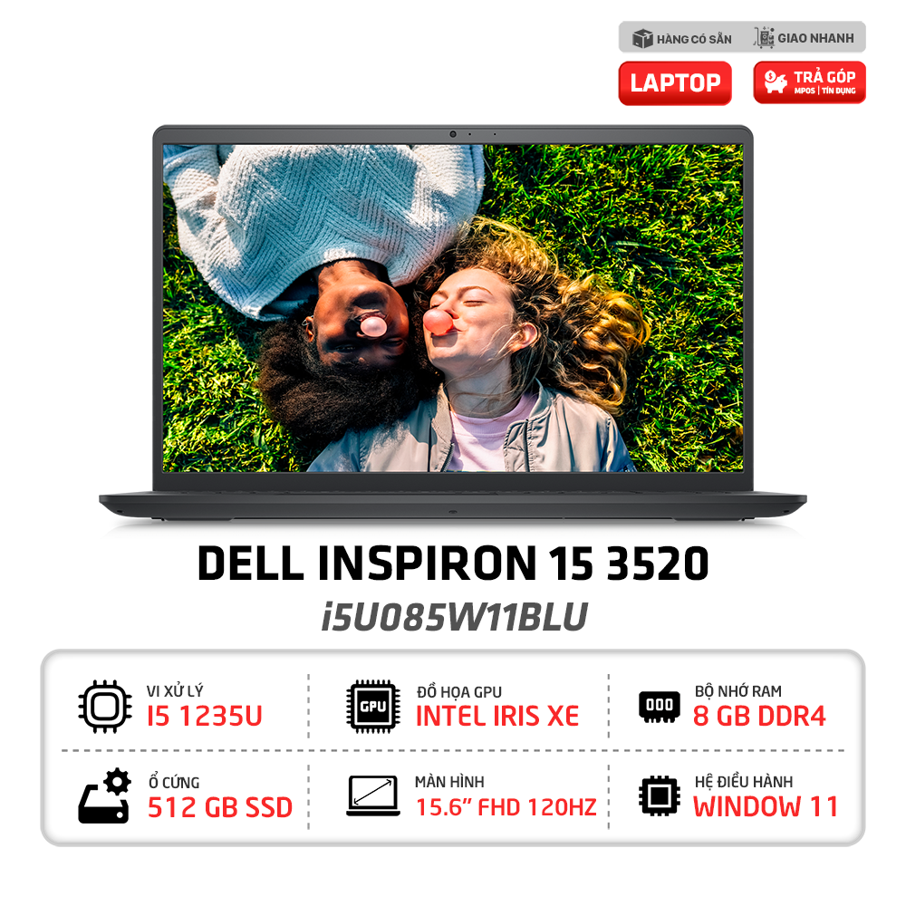 Laptop Dell Inspiron 15 3520 i5U085W11BLU i5-1235U | 8GB | 512GB | Intel UHD | 15.6 inch FHD | Win 11 | Office (Đen)