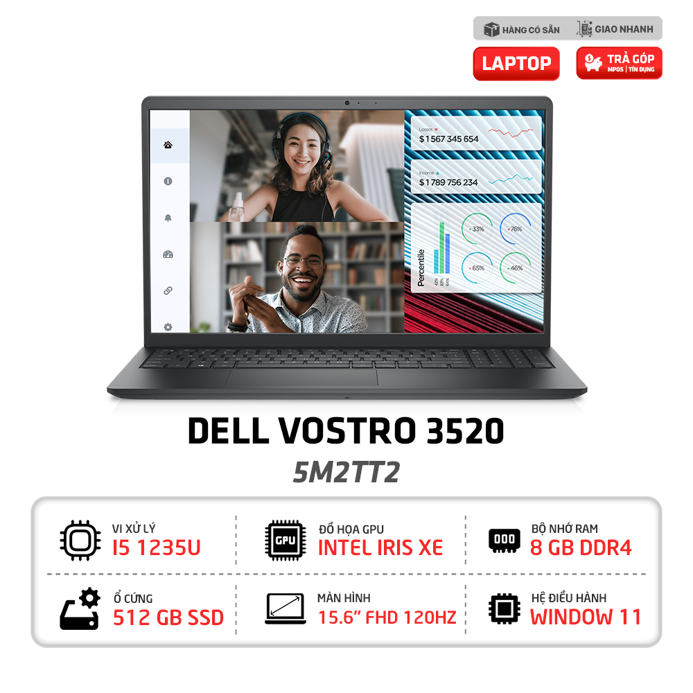 Laptop Dell Vostro 15 3520 5M2TT2 i5-1235U | 8GB | 512GB | 15.6 inch FHD | Iris Xe Graphics | Windows 11 | Office (Xám)