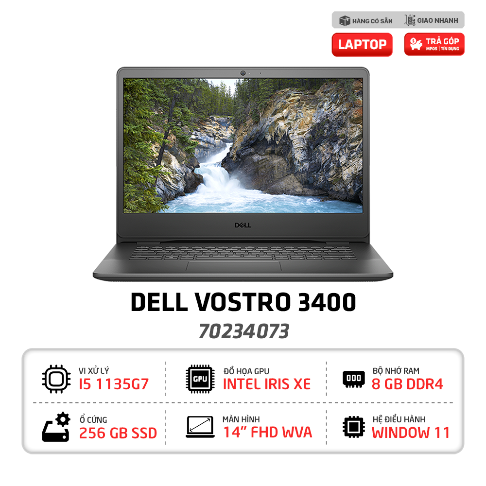 Laptop Dell Vostro 3400 70234073 I5-1135G7 | 8GB | 256GB PCIE | 14.0 inch FHD | WIN10 (Đen) [HÀNG TRƯNG BÀY]