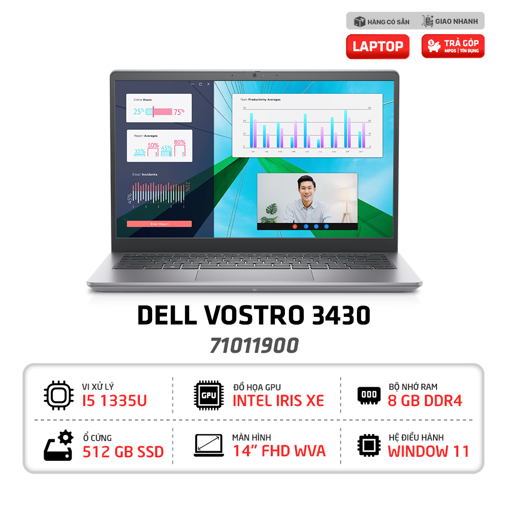 Laptop Dell Vostro 3430 71011900 i5-1335U | 8GB | 512GB | Intel Iris Xe Graphics | 14 inch FHD | Win11 | Office HS 21 (Xám)