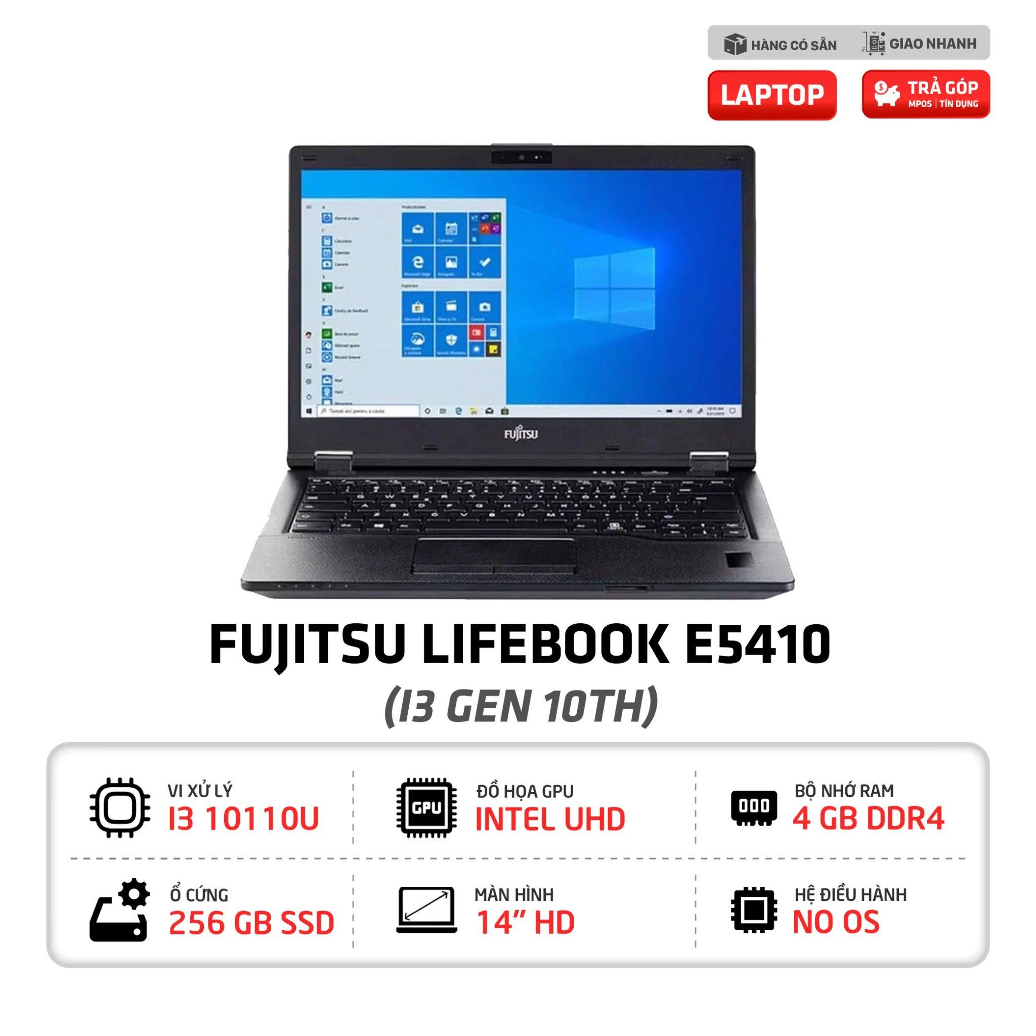 Laptop Fujitsu Lifebook E5410 | i3-10110U | 4GB | 256GB | 14 inch HD | No OS (Black)