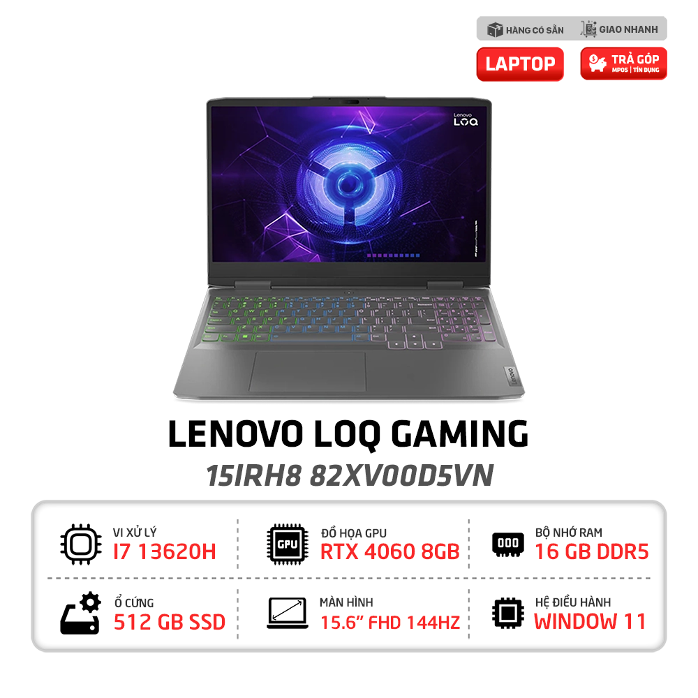 Laptop Gaming Lenovo LOQ 15IRH8 82XV00D5VN | i7-13620H | 16GB | 512GB | 15.6 inch FHD 144Hz | RTX 4060 8G | Win 11 (Xám)