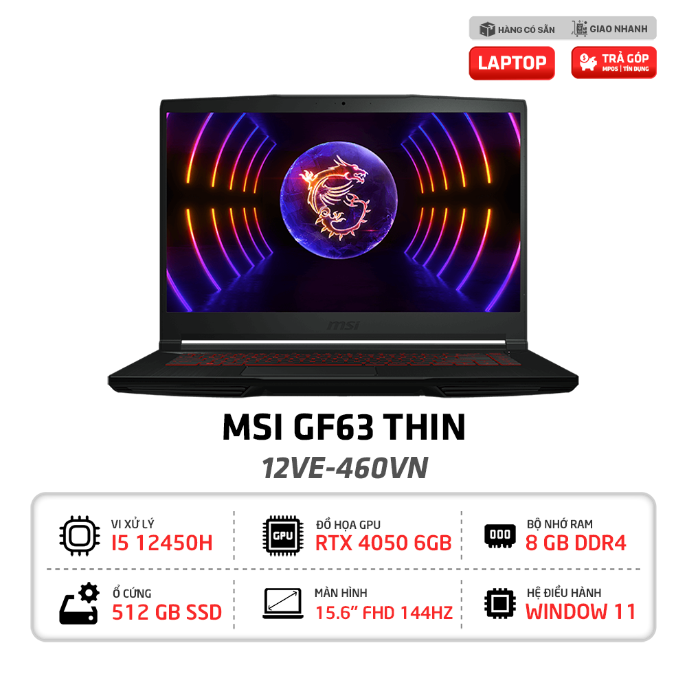 Laptop Gaming MSI GF63 12VE 460VN