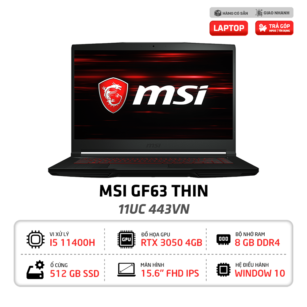 Laptop Gaming MSI GF63 Thin 11UC 443VN