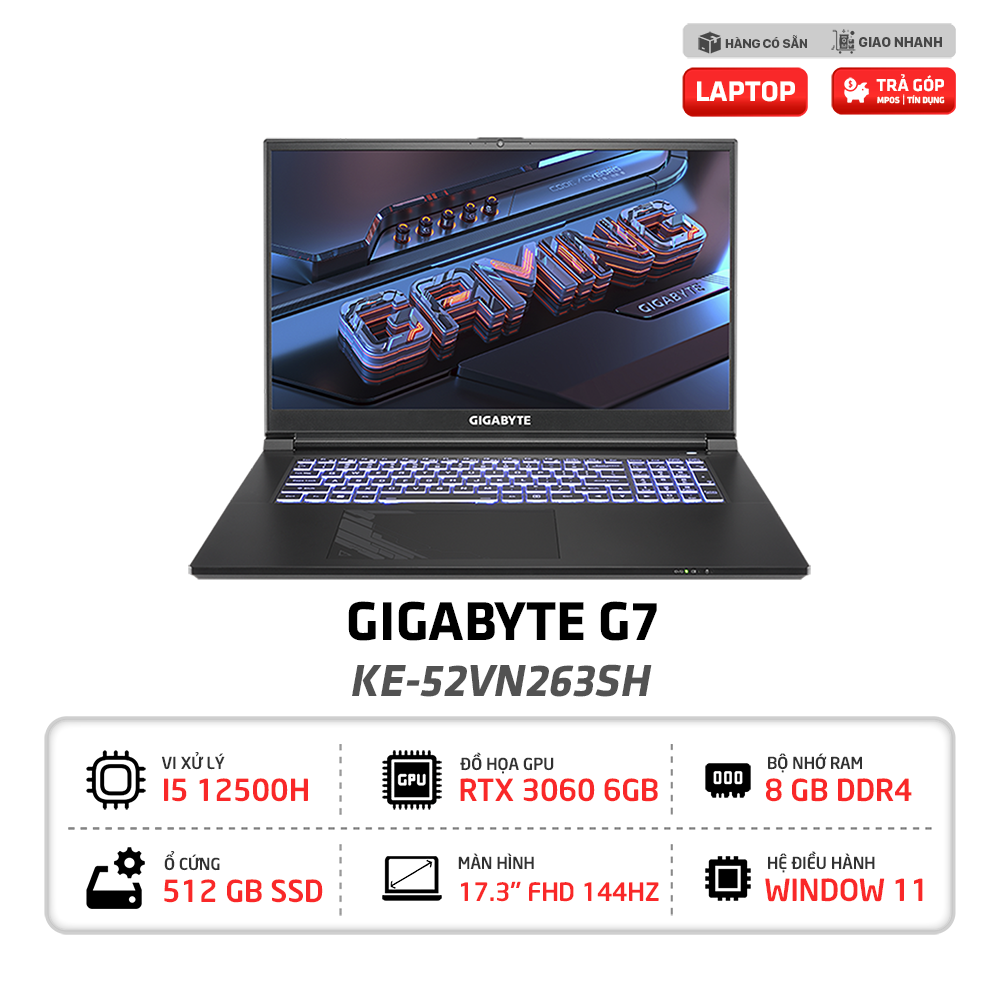 Laptop GIGABYTE G7 KE52VN263SH Chip Intel Core i512500H, Ram 8GB