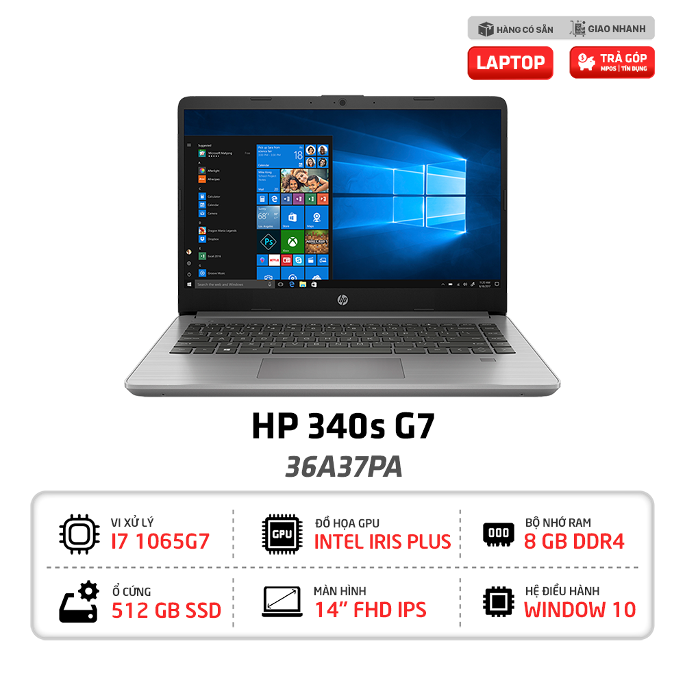 Laptop HP 340s G7 36A37PA: I7- 1065G7 | RAM 8GB | SSD 512GB | FP | 14.0 inch FHD IPS | Win10 | Xám