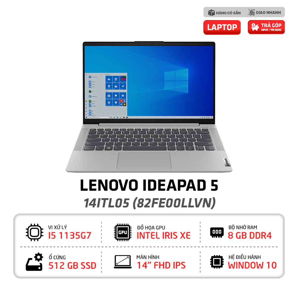 Laptop Lenovo IdeaPad 5 14ITL05 82FE00LLVN i5-1135G7 | 8GB | 512GB | Intel Iris Xe | 14.0 inch FHD IPS | Win 10 (Platinum Grey)