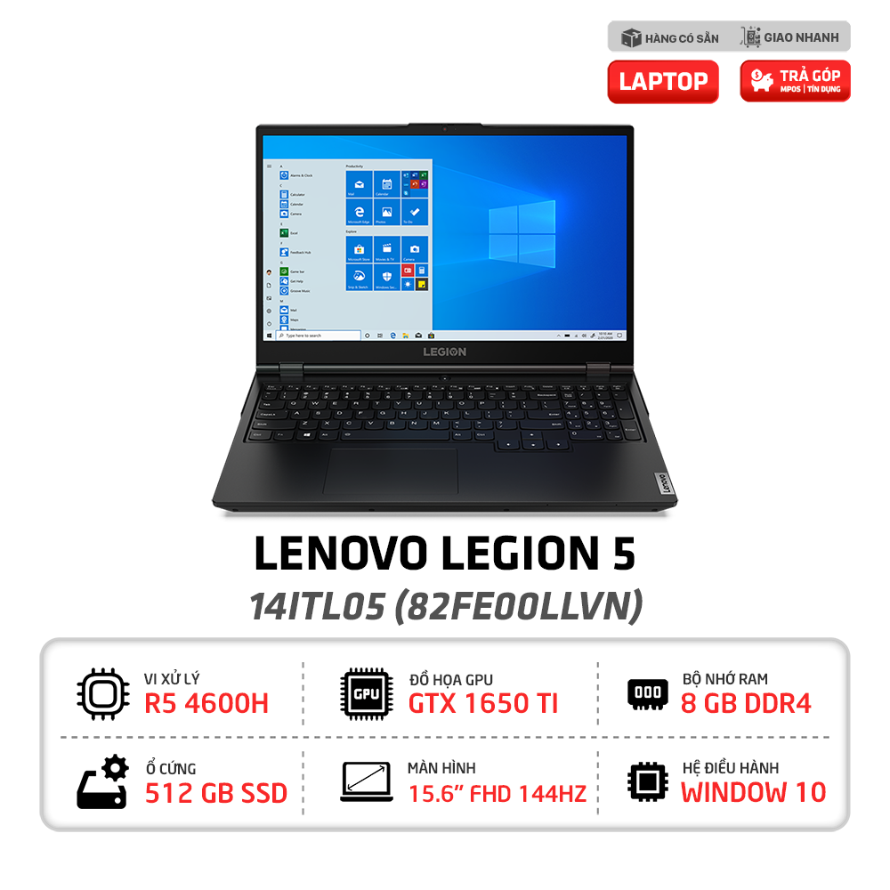 Laptop Lenovo Legion 5 15ARH05 82B500GUVN R5-4600H | GTX 1650Ti 4G | 8G | 512G | Win10 | 15.6 inch FHD 144Hz (Phantom Black) [ HÀNG TRƯNG BÀY ]