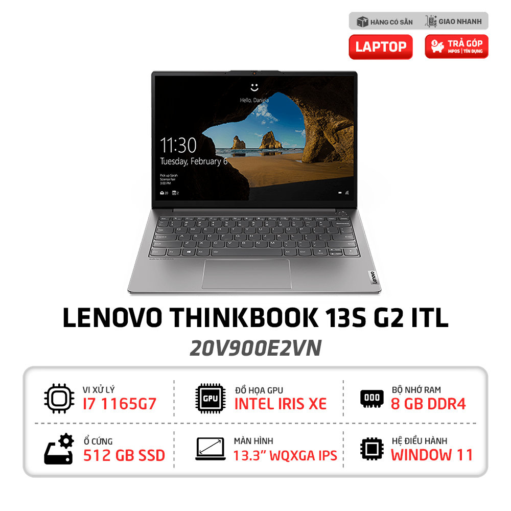 Laptop Lenovo ThinkBook 13s G2 ITL 20V900E2VN I7-1165G7 | 8GB | 512GB | FP | Win 11 HSL | 13.3 inch WQXGA | Xám
