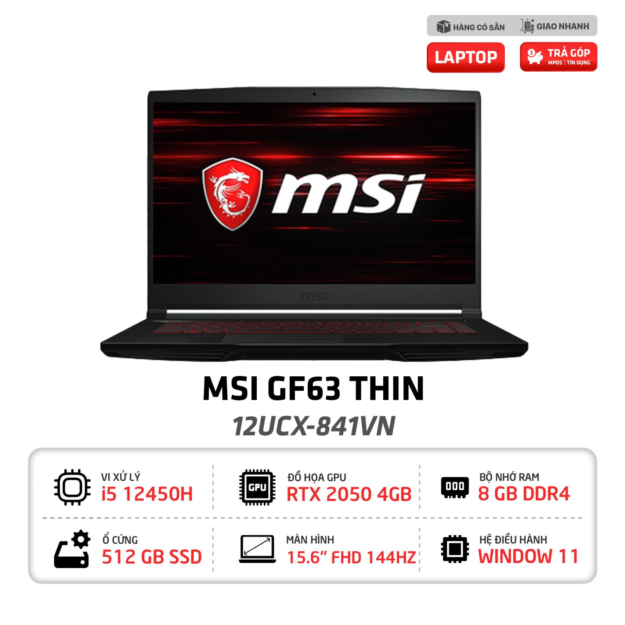 Laptop Gaming MSI GF63 12UCX 841VN