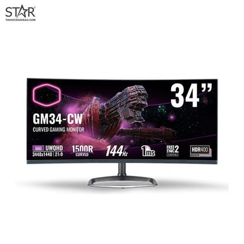 Màn hình Gaming 34'' Cooler Master GM34 CW2-US (Cong 1500R; VA ; UWQHD 3440X1440 ; 144Hz (Overclock to 165Hz) (AUO); 2*DP + 2*HDMI+earphone out*1, DP1.4 cable*1 + Speaker 4Ω|3W*2 ) 