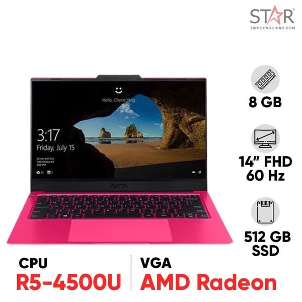  Laptop Avita Liber V14 NS14A9VNV561-CRAB R5-4500U/ AMD Graphics/ 8GB/ 512GB/ FP/ Win 10/ KBL/ 14.0 inch FHD IPS (Charming Red) 