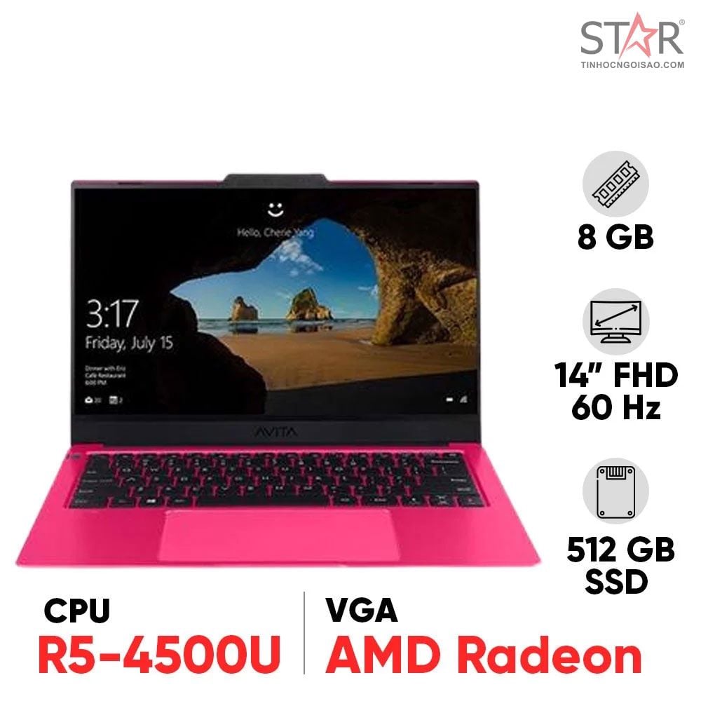 Laptop Avita Liber V14 NS14A9VNV561-CRAB R5-4500U/ AMD Graphics/ 8GB/ 512GB/ FP/ Win 10/ KBL/ 14.0 inch FHD IPS (Charming Red)